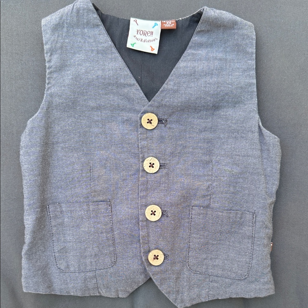 Kids Gray Vest with Wooden Buttons